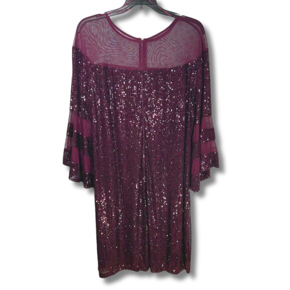 R&M Richard Short Plum Purple Sequin Mini Dress with Bell Batwing Sleeves 22W 22 - Picture 3 of 13